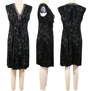 Nanette Lepore Black Beaded Velvet Burnout Dress - Size 8